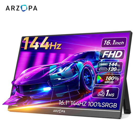 ARZOPA 16.1 inch 100% sRGB 144Hz Portable Monitor Gaming Laptop Display with Type C Mini HDMI For PS/Steam/Deck/Switch/PC/Mac
