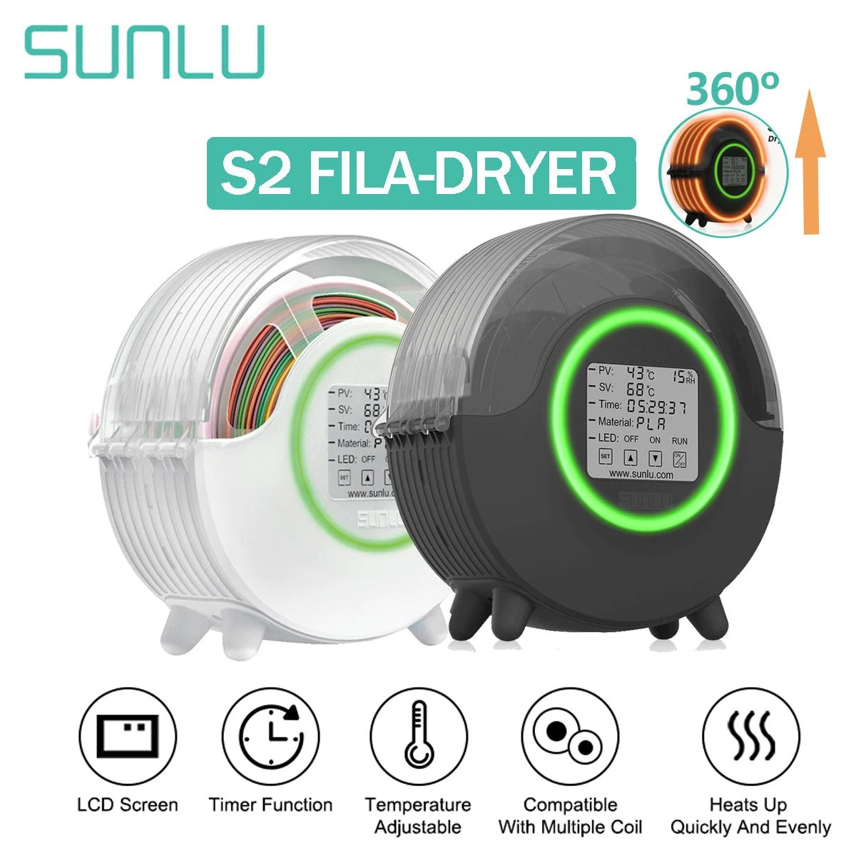 SUNLU 3D Filament Dryer S2 FilaDryer Dry Box S2 Drying Filaments Storage Box Keeping Filament Dry Holder Free 3D Printer Mate
