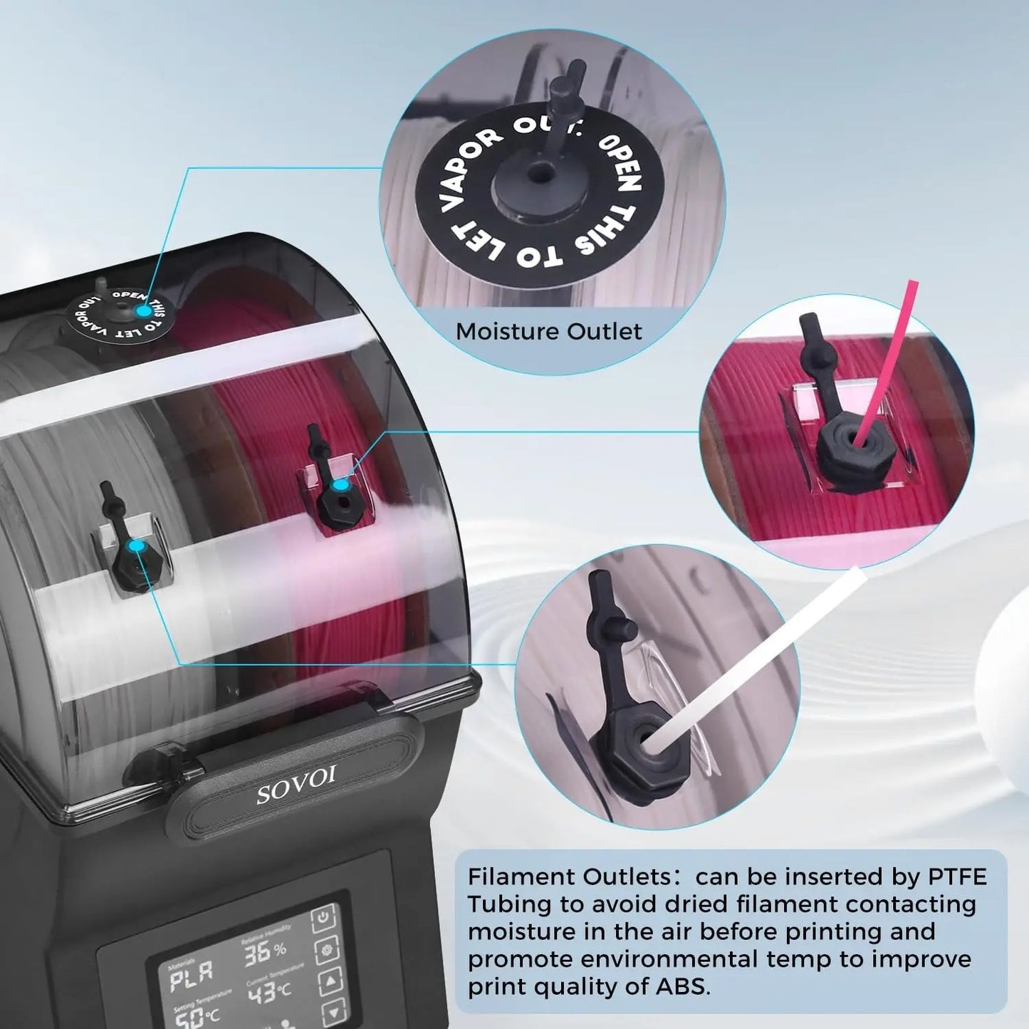 Sovol Filament Dryer SH02 Dry Box Filament Sealed Storage Box 3D Printer Spool Holder with PTC Heater Filament Dehydrator