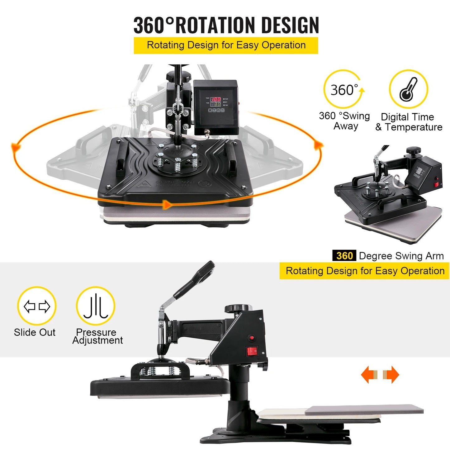 SucceBuy Combo Heat Press Machine 5/6/8 in 1 30*38CM 38*38CM Muntifunctional Sublimation Printer Transfer Mug Hat Plate T-Shirt