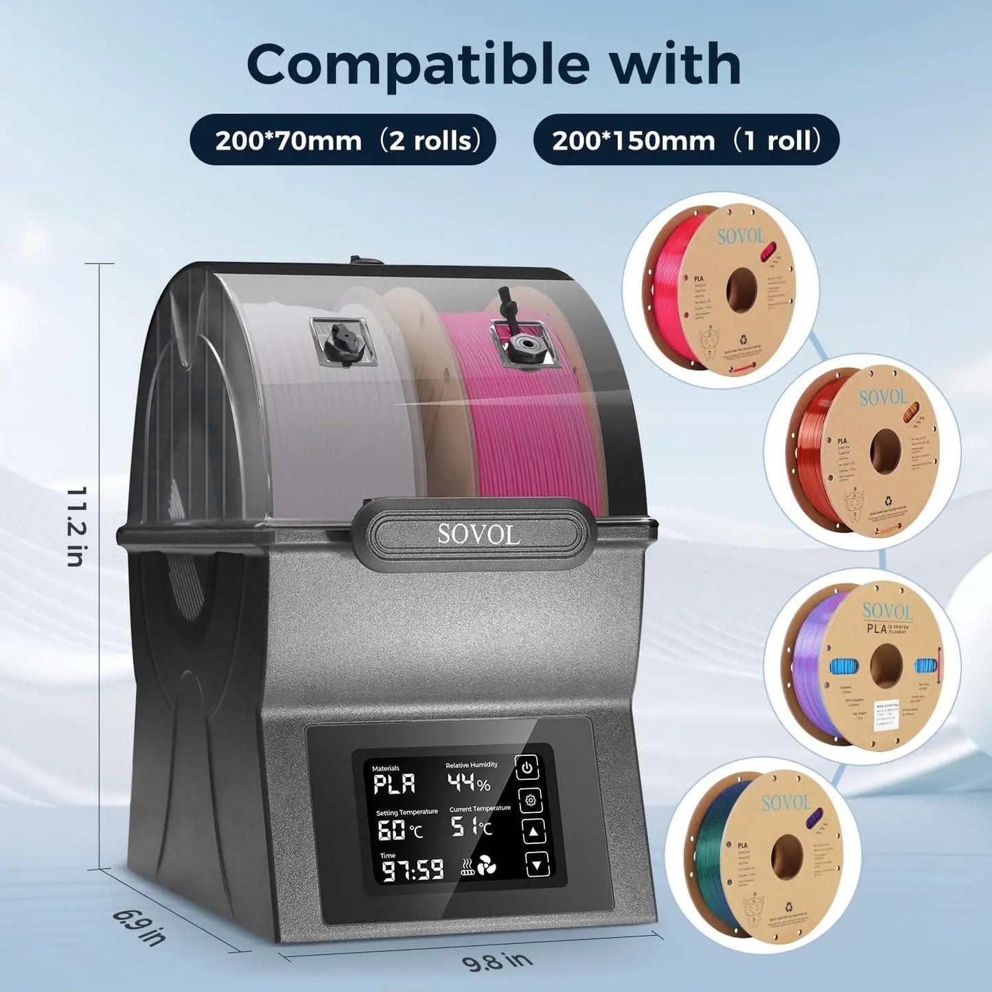 Sovol Filament Dryer SH02 Dry Box Filament Sealed Storage Box 3D Printer Spool Holder with PTC Heater Filament Dehydrator