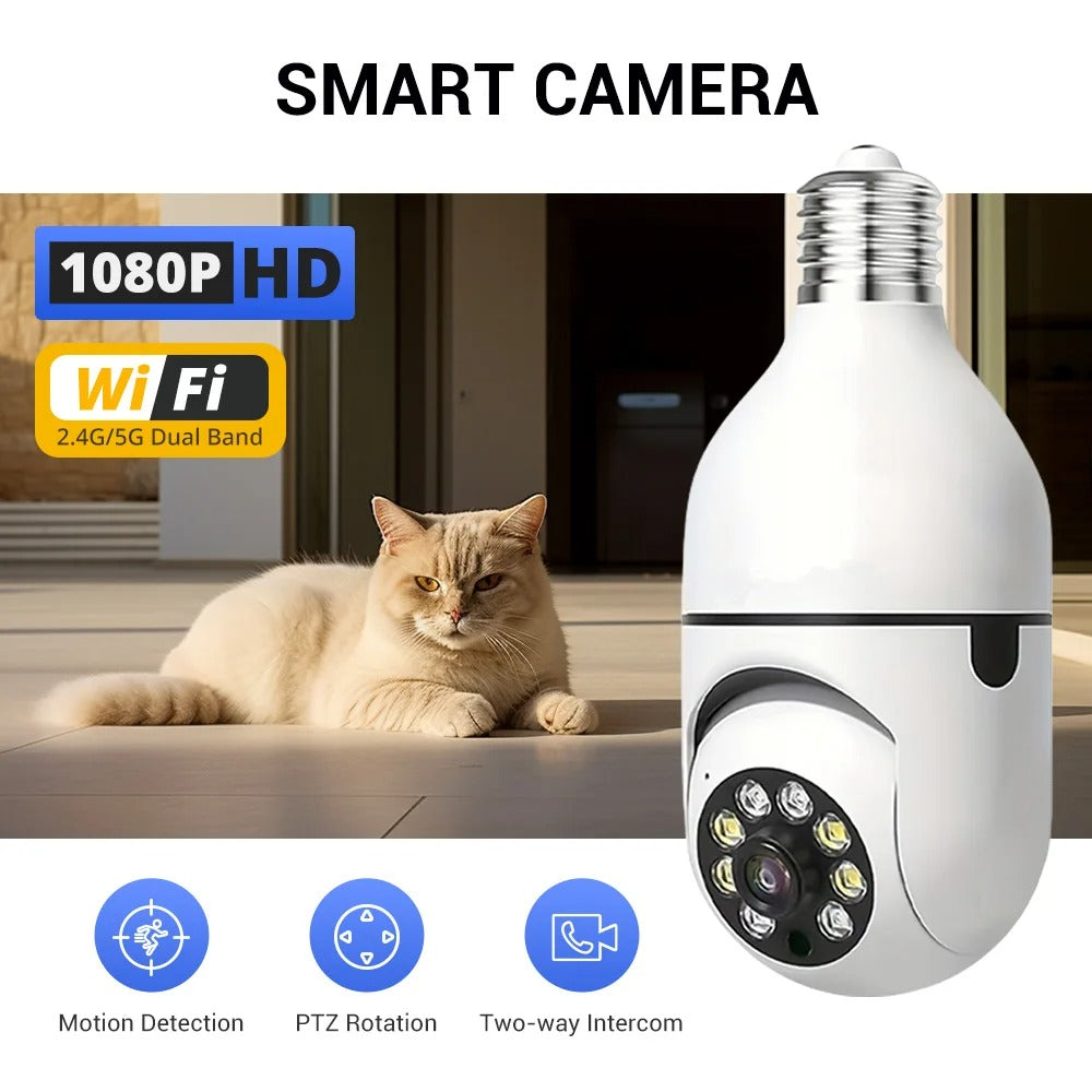 Ease Life APP-Light Bulb Security Cameras Outdoor Wireless WiFi Camera 5GHz, 360 Degree, E27 Light Socket Screw In Securi